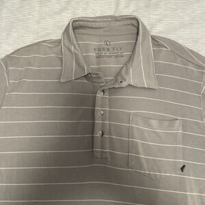 Free Fly Grey Striped Polo Shirt Bamboo Soft Stretch Shirt Men’s Large